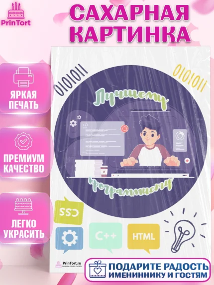 Сахарная картинка, Программист, Компьютер, Мальчик, День рождения, арт. PT103242