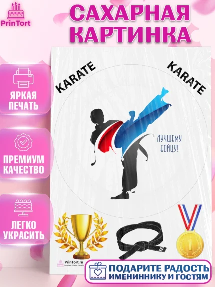 Сахарная картинка, Карате, Спорт, Мальчик, День рождения, арт. PT104111