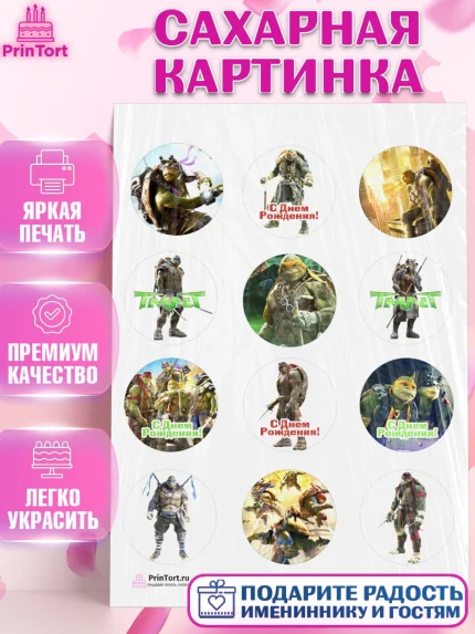 Сахарная картинка, Черепашки-ниндзя, Мальчик, День рождения, арт. PT104345