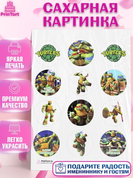 Сахарная картинка, Черепашки-ниндзя, Мальчик, День рождения, арт. PT104351