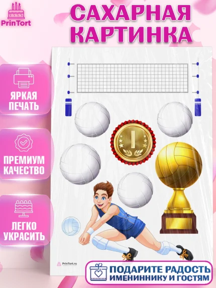 Сахарная картинка, Волейбол, Волейболист, Мальчик, День рождения, арт. PT104741
