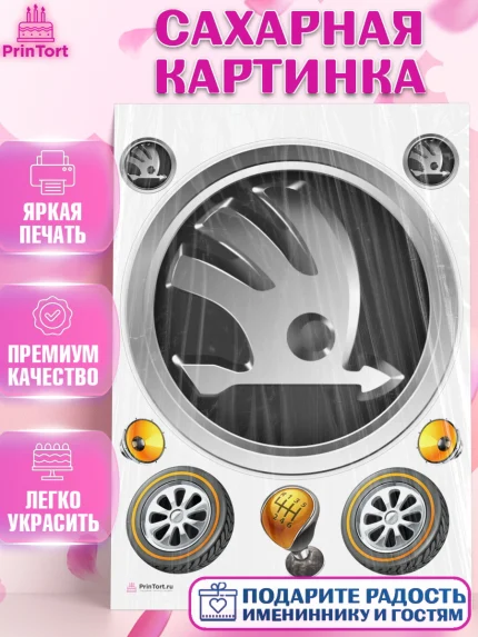 Сахарная картинка, Авто, Шкода, Мальчик, День рождения, арт. PT104872