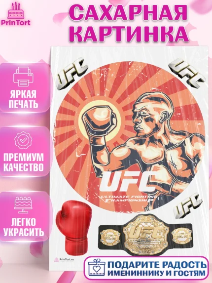 Сахарная картинка, Бои без правил UFC, ЮФС, Мальчик, День рождения, арт. PT105022