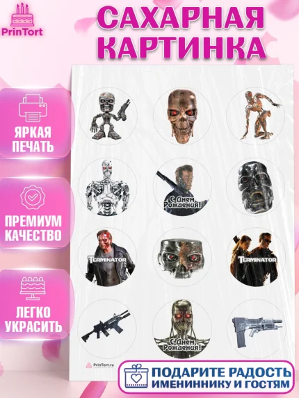 Сахарная картинка, Терминатор, Девочка, День рождения, арт. PT105744