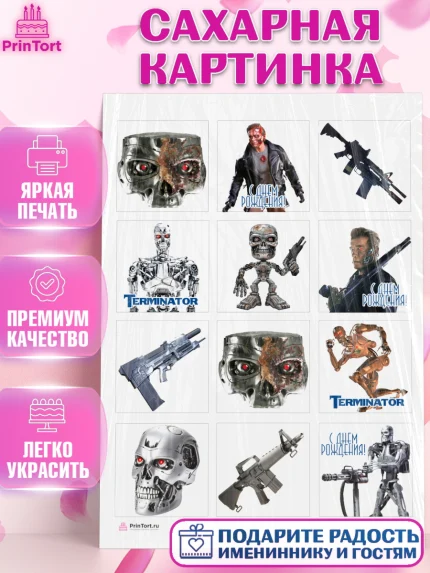 Сахарная картинка, Терминатор, Девочка, День рождения, арт. PT105748