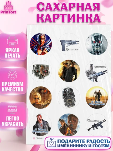 Сахарная картинка, Терминатор, Девочка, День рождения, арт. PT105749