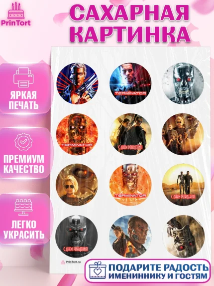 Сахарная картинка, Терминатор, Девочка, День рождения, арт. PT105753