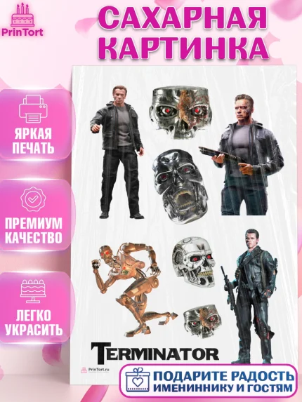 Сахарная картинка, Терминатор, Девочка, День рождения, арт. PT105757