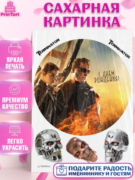 Сахарная картинка, Терминатор, Девочка, День рождения, арт. PT105762