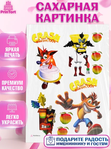 Сахарная картинка, Крэш Бандикут, Crash Bandicoot, Девочка, День рождения, арт. PT106366