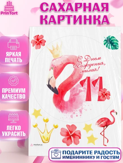 Сахарная картинка, Девочке 11 лет, Девочка, 11 лет, День рождения, арт. PT107836