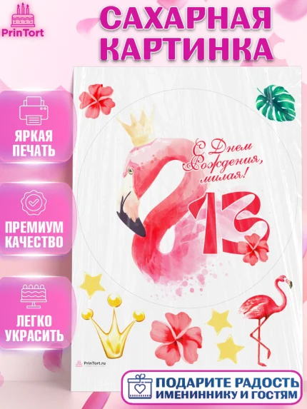 Сахарная картинка, Девочке 13 лет, Девочка, 13 лет, День рождения, арт. PT107844