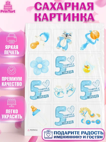 Сахарная картинка, Мальчику 5 месяцев, Мальчик, 5 месяцев, День рождения, арт. PT108051