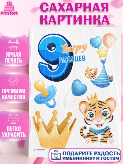 Сахарная картинка, Мальчику 9 месяцев, Мальчик, 9 месяцев, День рождения, арт. PT108137