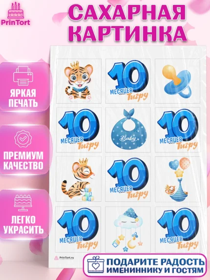 Сахарная картинка, Мальчику 10 мес, Мальчик, 10 месяцев, День рождения, арт. PT108162