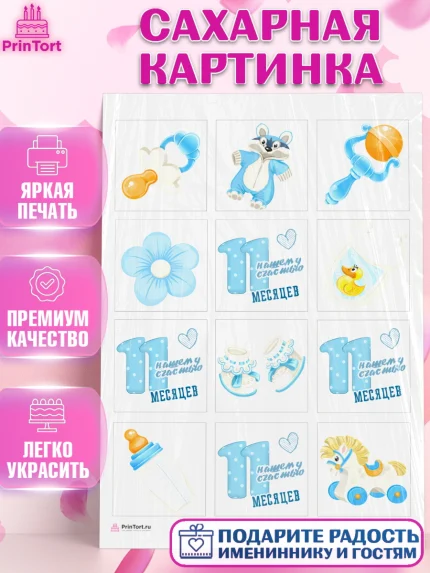 Сахарная картинка, Мальчику 11 мес, Мальчик, 11 месяцев, День рождения, арт. PT108170