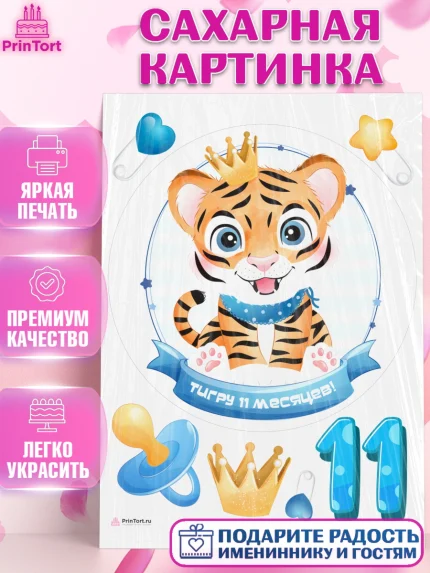 Сахарная картинка, Мальчику 11 мес, Мальчик, 11 месяцев, День рождения, арт. PT108173