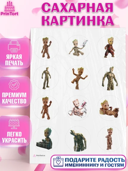 Сахарная картинка, Стражи Галактики, Грут, Девочка, День рождения, арт. PT108208