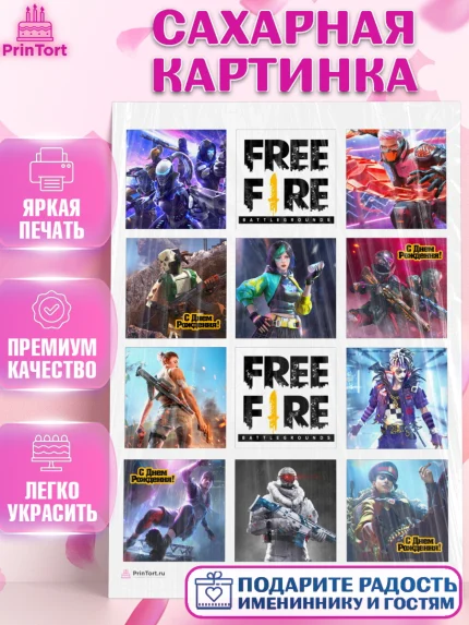 Сахарная картинка, Фри Фаер, Free Fire, Мальчик, День рождения, арт. PT108607