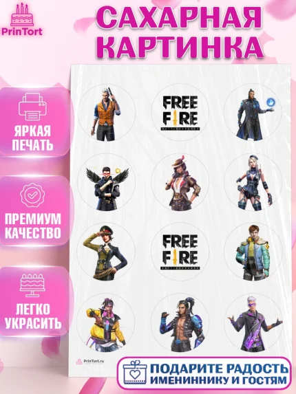 Сахарная картинка, Фри Фаер, Free Fire, Мальчик, День рождения, арт. PT108613