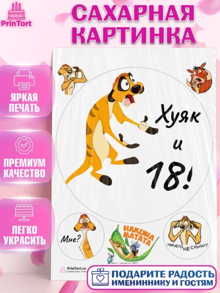 Сахарная картинка, Тимон Ху-к, Девушка, 18 лет, День рождения, арт. PT108646