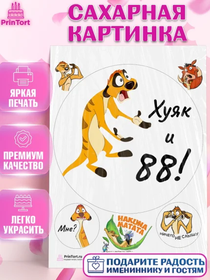 Сахарная картинка, Тимон Ху-к, Девушка, 88 лет, День рождения, арт. PT109155