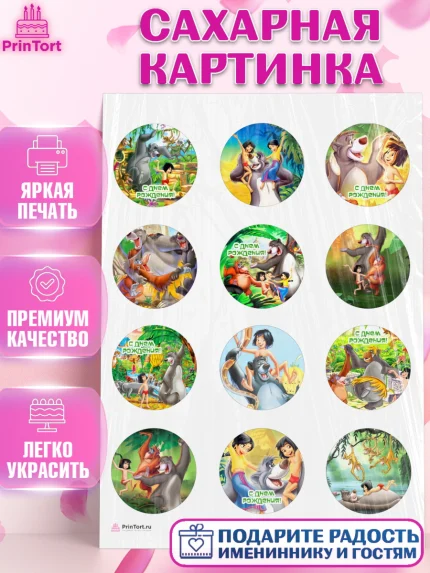 Сахарная картинка, Маугли, Девочка, День рождения, арт. PT109320