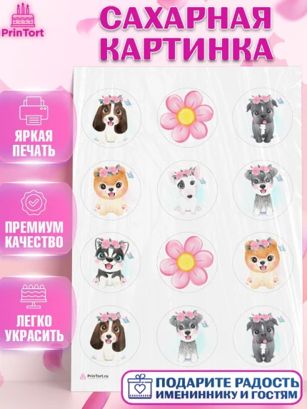 Сахарная картинка, Собаки, Питомец, Девочка, День рождения, арт. PT109409