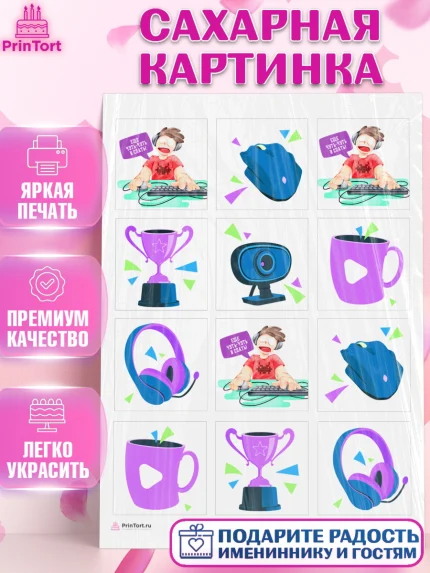 Сахарная картинка, Геймер, Киберспорт, Мальчик, День рождения, арт. PT109610