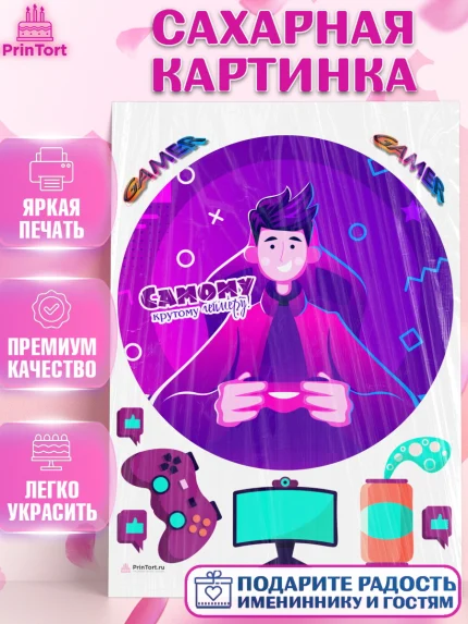 Сахарная картинка, Геймер, Киберспорт, Мальчик, День рождения, арт. PT109613