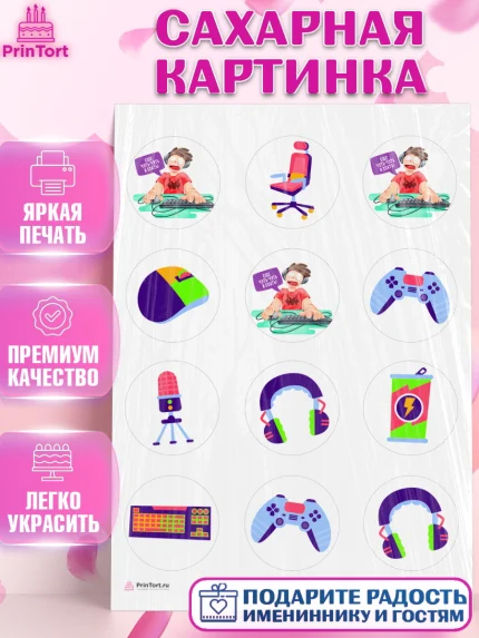 Сахарная картинка, Геймер, Киберспорт, Мальчик, День рождения, арт. PT109618