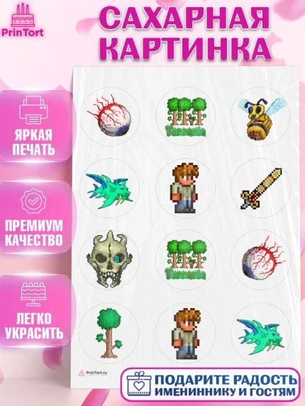 Сахарная картинка, Террария, Terraria, Девочка, День рождения, арт. PT109722