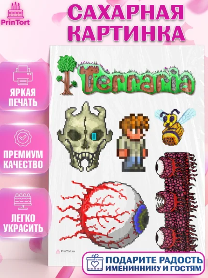 Сахарная картинка, Террария, Terraria, Девочка, День рождения, арт. PT109723