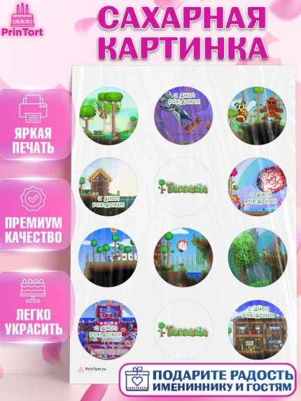 Сахарная картинка, Террария, Terraria, Девочка, День рождения, арт. PT109726