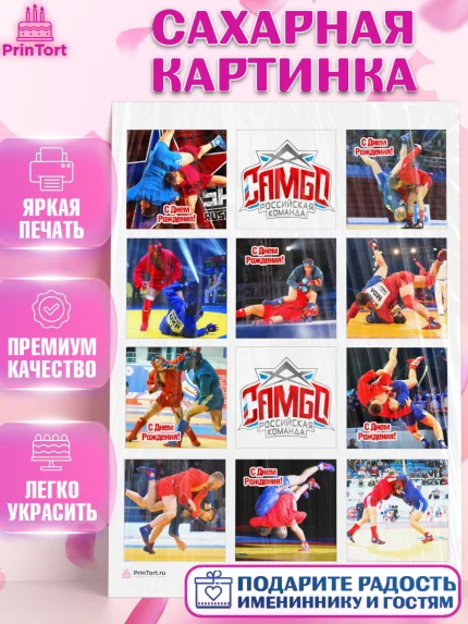 Сахарная картинка, Самбо, Борьба, Мальчик, День рождения, арт. PT110299