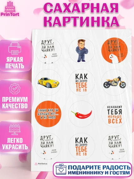 Сахарная картинка, Мужчине, Мальчик, День рождения, арт. PT110536