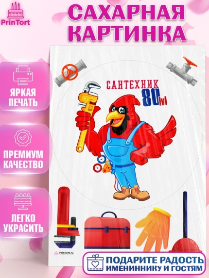 Сахарная картинка, Сантехник, Ремонт, Мальчик, День рождения, арт. PT111017