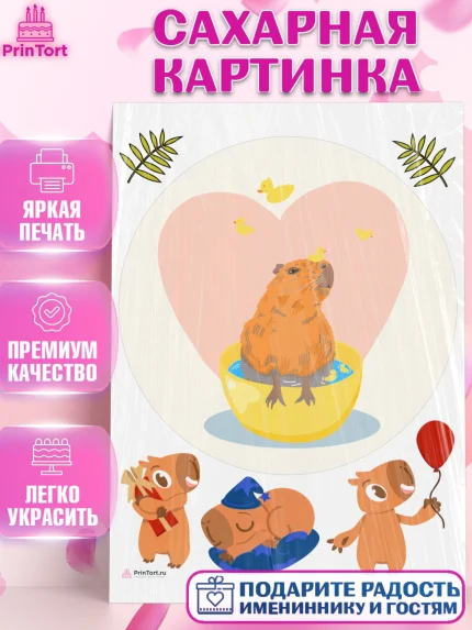 Сахарная картинка, Капибара, Девочка, День рождения, арт. PT111040