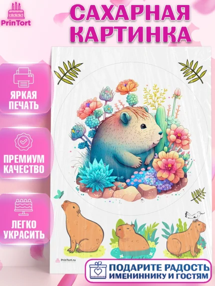 Сахарная картинка, Капибара, Девочка, День рождения, арт. PT111042