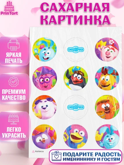 Сахарная картинка, Смешарики, Девочка, День рождения, арт. PT111266