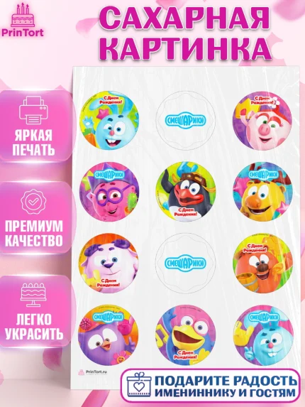 Сахарная картинка, Смешарики, Девочка, День рождения, арт. PT111273