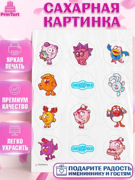 Сахарная картинка, Смешарики, Девочка, День рождения, арт. PT111284