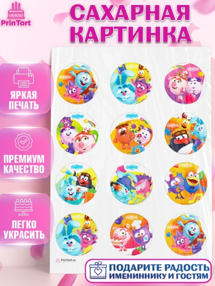 Сахарная картинка, Смешарики, Девочка, День рождения, арт. PT111309