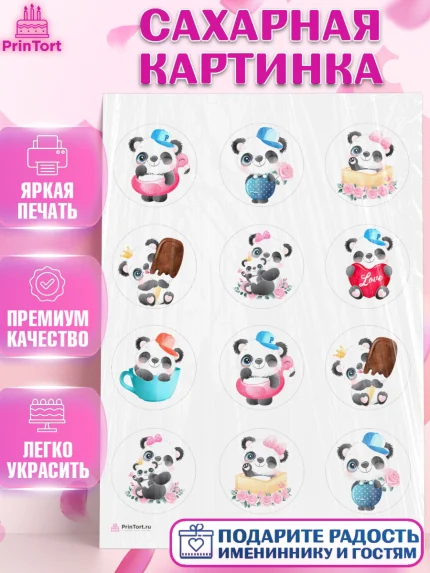 Сахарная картинка, Панда, Животные, Девочка, День рождения, арт. PT111418