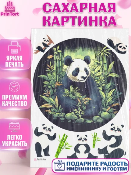 Сахарная картинка, Панда, Животные, Девочка, День рождения, арт. PT111420