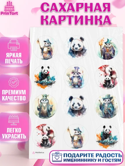 Сахарная картинка, Панда, Животные, Девочка, День рождения, арт. PT111421