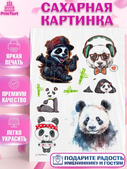 Сахарная картинка, Панда, Животные, Девочка, День рождения, арт. PT111422
