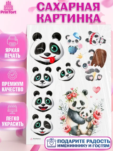 Сахарная картинка, Панда, Животные, Девочка, День рождения, арт. PT111425