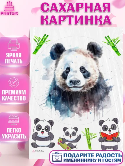 Сахарная картинка, Панда, Животные, Девочка, День рождения, арт. PT111426