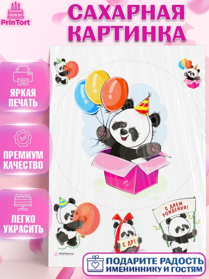 Сахарная картинка, Панда, Животные, Девочка, День рождения, арт. PT111430